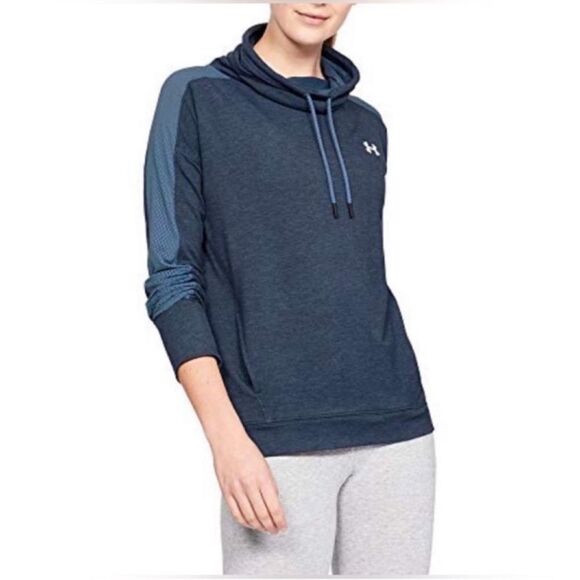 UA S Blue Light Blue Mesh Details Funnel Neck Pullover Sweatshirt Thumb Holes - Picture 1 of 15